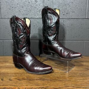 Vintage Dan Post Western Cowboy Boots 10.5 D Black Burgundy Leather Made in USA